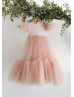 Feifei Sleeves Lace Tulle Slit Back Flower Girl Dress